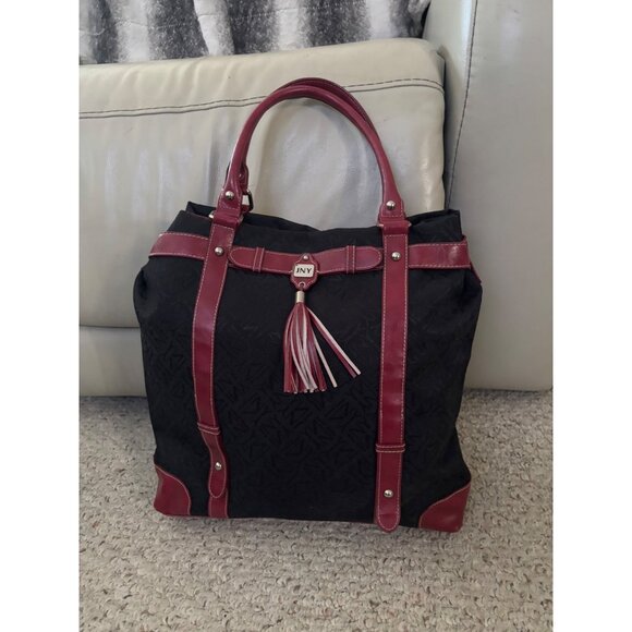 Jones New York Black Brick Red Large Handbag Purse Tote - Picture 12 of 13